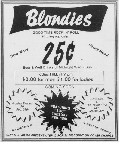 Golden Earring show ad February 25 1983 El Paso - Rockclub Blondies